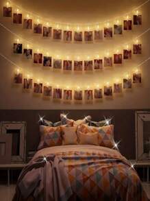 Cadena de luces con pinzas para fotos, luces decorativas para fiestas, cadena de luces LED romántica con pinzas para colgar fotos y tarjetas, elementos para mostrar fotos, adecuado para dormitorio, fiesta, boda, San Valentín, Navidad, Acción de Gracias, decoración de otoño, Halloween