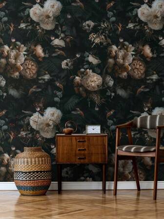 蝴蝶花卉深色自粘墙纸，撕下即贴防水翻新墙贴，可移除精美壁画，家居装饰，墙壁艺术，墙壁装饰，17.7 英寸 * 6.5/9.8 英尺，翻新贴纸撕下墙板，墙纸，壁纸，春季装饰品让您的家焕然一新，拉玛装饰贴纸