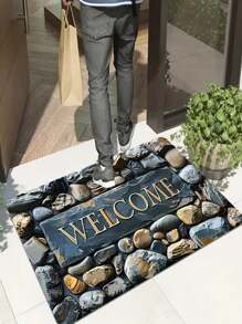 1/2pcs Welcome Home Pebble Printed Pattern Floor Mat - Non Slip Floor Mat, Suitable For Indoor/Outdoor Use, Perfect For Entranc Mats, Kitchen Mats, Laundry Room Mats, Bathroom Mats, Living Room Mats, Etc., Washable Area Mats