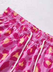 Pantalones cortos para hombre con estampado de bloques de color y leopardo, adecuados para uso en la calle, al aire libre y de vacaciones