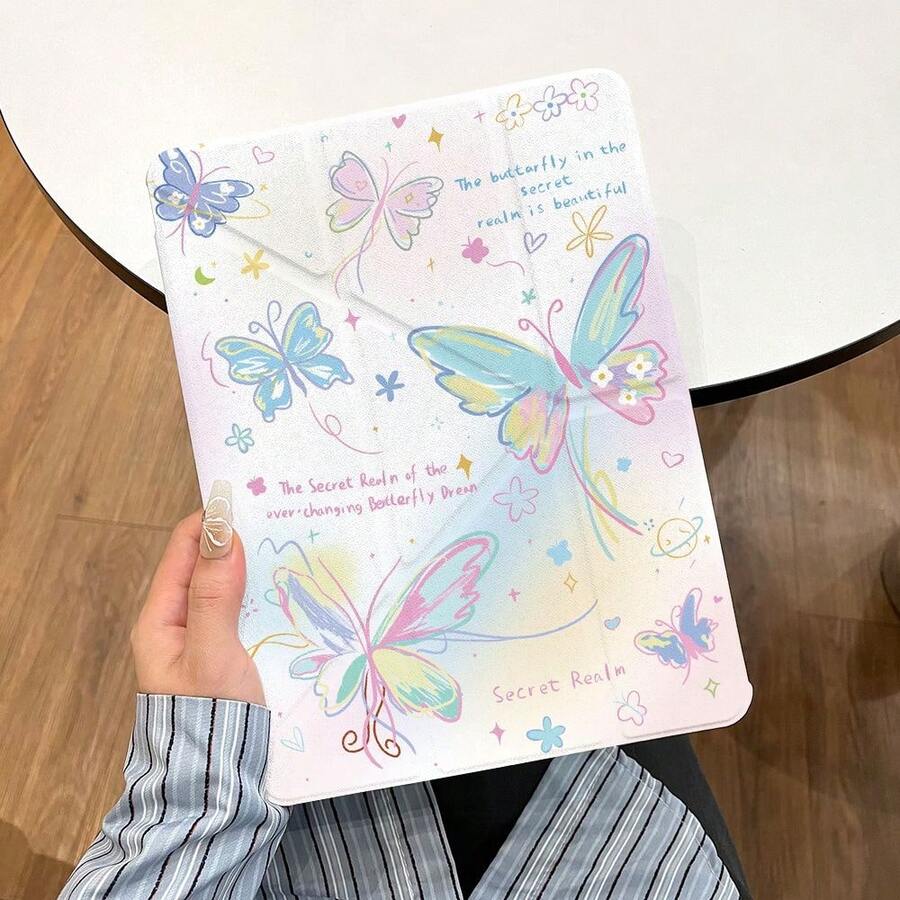 Ốp lưng Butterfly DANYCASE tương thích với iPad A16 2025, Air 11/13, M2/M3, Pro 11/13, M4 2024, Air thế hệ 4/5/10 10.9 inch, Pro thế hệ 11, 9, 8, 7 10.2 inch, Pro 12.9 inch, 4, 5, 6. Ốp bảo vệ trong suốt dạng gập chữ Y. - Bướm chuyển màu - Xem 1