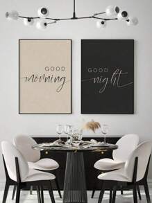 1pc Canvas Inspirational Text Wall Art, Modern Art, Good Morning/Good Night, Motivational Quote, Black And White Creative Mixed Media Room Decor, Wall Art Poster, Living Room Sofa Background Decor, Entryway Hallway Decor, Home Decoration, School Decor, Art Gift, Unframed