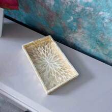 1 pieza Bandeja cuadrada de concha de perla, bandeja decorativa pintada a mano para almacenar maquillaje, joyas, bocadillos, postres, bebidas, pan, pasteles y artículos del hogar, accesorio de decoración de lujo nórdico