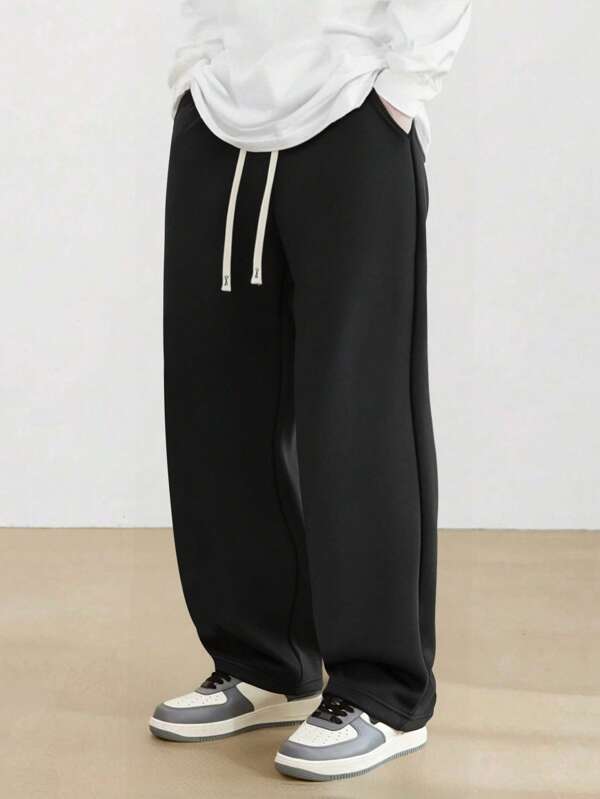 Men's Knitted Straight-Leg Pants, Lightweight Casual Loose Relaxed Fit Sweatpants For Summer