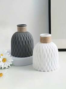 1/2pcs Set Sturdy Plastic Rattan Vase & Artificial Flower Arrangement, Dry Flower Vase Decor For Dining Room, Living Room, Balcony, Cafe, Bedroom, Study, Party, Valentine's Day Gift, Non-Waterproof Plastic Vase