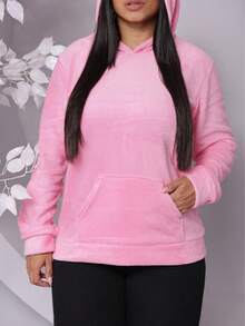 COLD COAT FUR SWEATSHIRT WITH HOOD AND POCKET Simple Casual Tweed Pocket Beach WINTER - Baby Pink - View 1