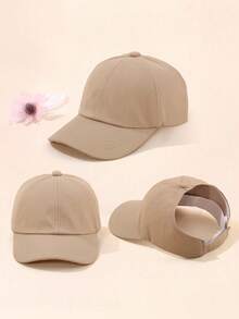 1pc Girls' Plain Snapback Cap, Solid Color Summer Sports Running Beach Vacation Travel Daily Ponytail Sun Ion Hat - Solid Color - View 2