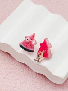 12 pièces/set Boucles d'oreilles clip mignonnes d'animaux et de fruits sans douleur pour filles, accessoires de bijoux en résine de bande dessinée mignonne, port quotidien