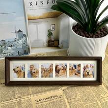Collage Picture Frames Wall Hanging Long Multiple Wood Picture Frame 6 Opening Multi Photo Frame Acrylic Screen Horizontal Vertical Decor (Walnut) Suitable For Family Photos, Graduation Photos, Anniversaries, Baby Record Photos Ect. - Quả óc chó - Xem 1