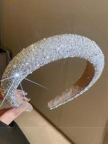 1pc Korean Elegant Luxury Rhinestone Wide-Edge Headband, Women Foam Heightening Crown Washing Face Hairband, Suitable For Party & Daily Use ,Head Piece - Multicolor - View 6