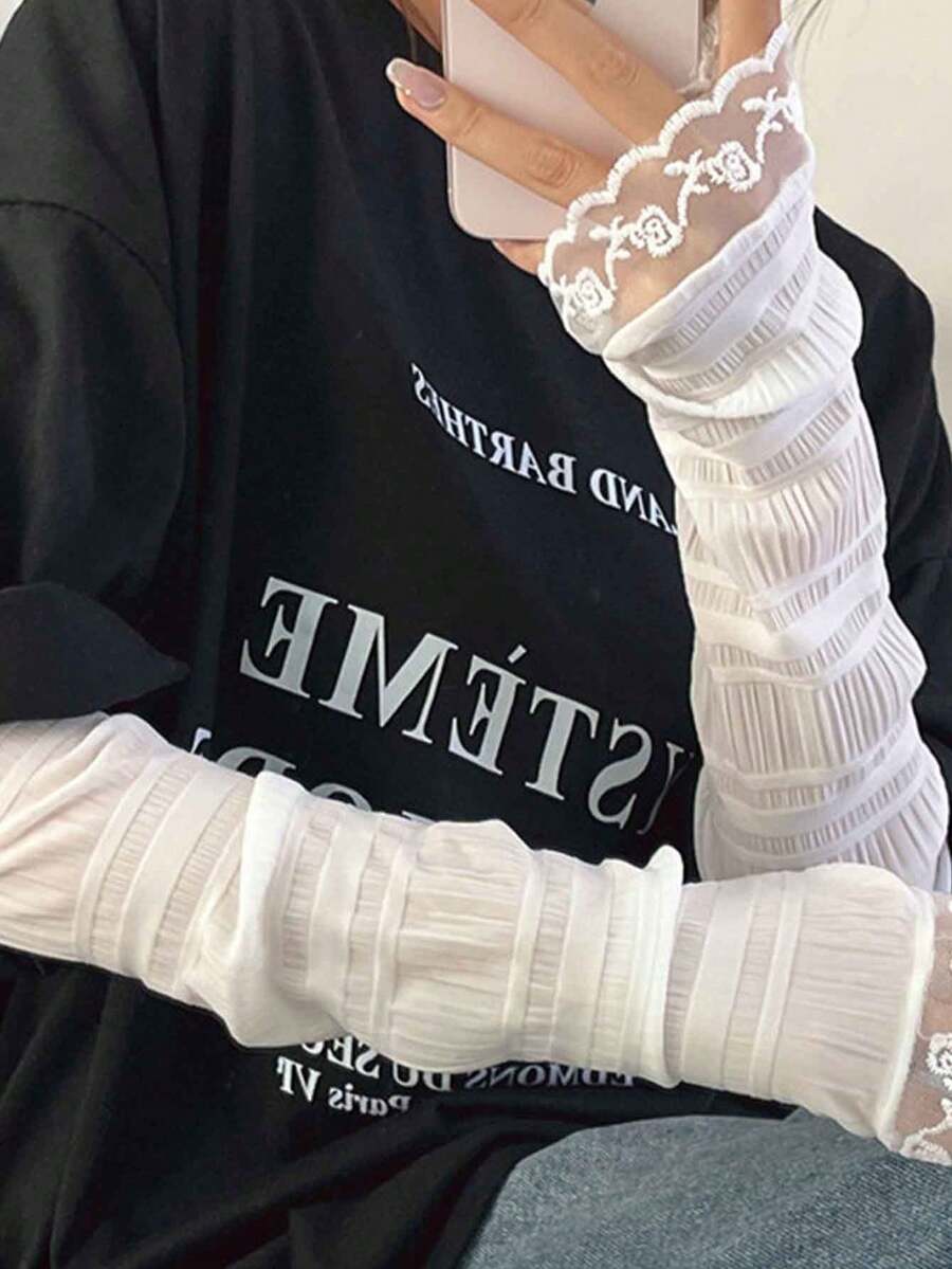 1 双女士户外防晒蕾丝冰丝袖套，公主芭蕾风格，优雅时尚，肘部拼接，多功能防晒透气防紫外线蕾丝袖套，适合夏季