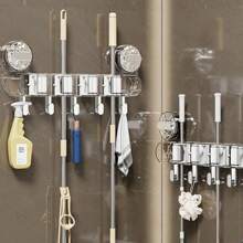 [ Powerful Suction Cup Mop Clip ] Wall-Mounted Non-Perforated Hook Storage Rack For Bathroom Mops And Brooms, Fixed Hanging Rack