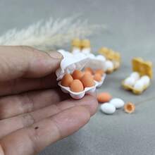 娃娃屋仿真蛋盤套組，微縮塑料微型食物玩偶配件，混色鴨蛋複製品，適用於微縮廚房裝飾、DIY手工、攝影道具、超景、聖誕禮物、生日禮物、復活節裝飾 - 彩色 - 查看 1