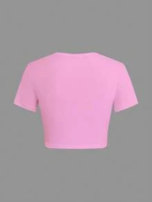 Mexico Shield Flag Colors Women's Fashion Short Sleeve T-Shirt, Y2K Clothes, Back To School Clothes, Vintage Clothes, Street Wear, Rock, Holiday, Vacation, Festival, Summer Tops - 粉色 - 查看 2