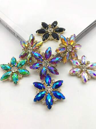 3.5cm Colored Resin Plum Blossom Rhinestone For Handmade DIY Clothing Apparel Hairpin Earrings Brooch