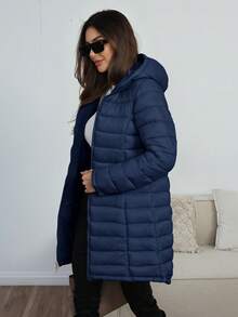 Risissida Women's Mid-Length Hooded Jacket, Double-Sided Design, Suitable For Daily Wear And Commuting, Comfortable For Autumn/Winter, With Pockets - Blue - View 9