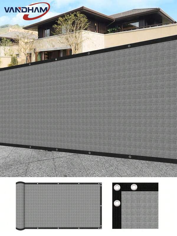 VANDHAM Grey Privacy Screen Fence - Heavy Duty Wind-Resistant Commercial Standard, With Straps And Metal Rings, 90% Blocking Rate, Comes With Zip Ties, Easy Installation