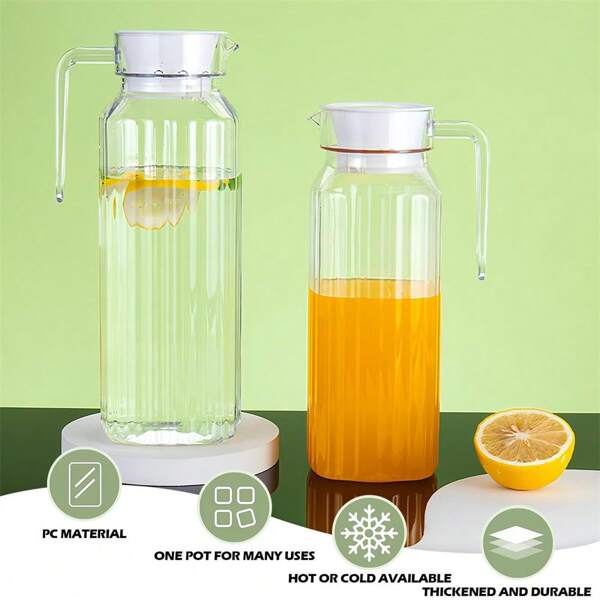1pc Plastic Pitcher With Lid, Broken Resistant Beverage Jugs, Cold Hot Water Pitcher For Homemade Juice Iced Tea Milk Beverage
