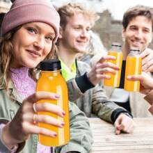 1/3/6 pièces Bouteilles en plastique réutilisables avec couvercles - Bouteilles de smoothie en plastique - Contenants de boissons vides en vrac avec bouchons pour boissons chaudes et froides, jus, boissons, eau, lait, smoothie et autres boissons, gingembre (200 ml/350 ml/500 ml)