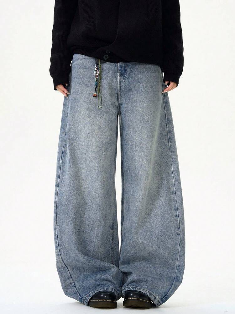 1pc Justice Brother Men's Loose Fit Washed Denim Casual Baggy Wide Leg Jeans Pants (Belt And Accessories Not Included) - Baby Blue - View 2