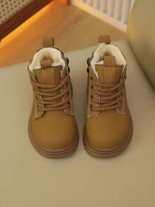 A Pair Of Children's Snow Boots For Autumn And Winter, New Lace Up Zipper Design, Thick And Warm, Lightweight And Fashionable Outdoor Snow Boots - Yellow - View 4