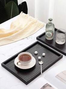 1pc Black Wooden Tray, Suitable For Food, Cakes, Salads, Fruits, Sushi, Drinks, Steaks, Pizzas, Cereals, Matte Textured Surface, Serving Platter For Cafes, Home, Desserts, Tea, Bread, Snacks And Cups