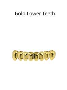 1 peça/2 peças Grillz de dentes com glitter de Hip-Hop, Cor Dourada com 8 dentes superior e inferior, Acessórios de fantasia de rapper unissex para festa de Halloween