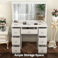 Teousev Dressing Table Large 7 Drawers Vanity Set Makeup Desk W/ LED Makeup Mirror White