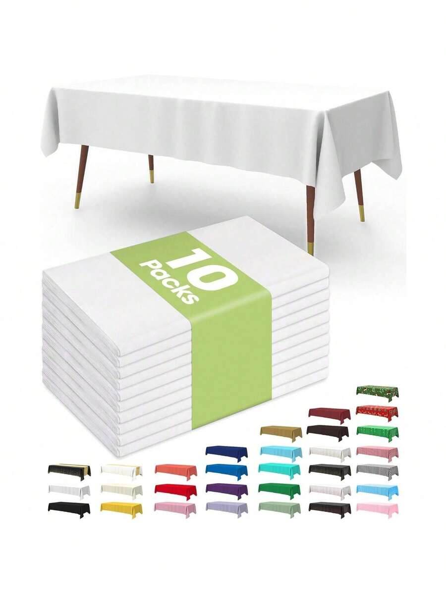 10pcs 54"X54" Square Disposable Plastic Tablecloths, Suitable For Smaller Square Or Round Tables, For Casual Dining, Birthday Parties, Restaurant Table Decor