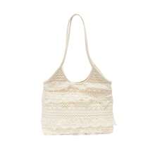 Women Lace Handbag Woven Underarm Bag Fashion Beach Vacation Tote Shoulder Bag - trắng - Xem 5