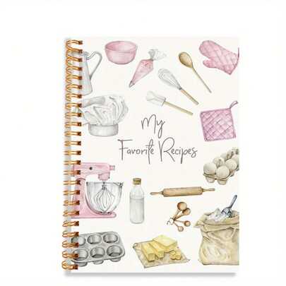 1 pieza Libreta de espiral, con estampado de utensilios de cocina, adecuada para trabajo, estudio y regalos, artículos de oficina y escuela, libreta de espiral de 5.5"X8.3", 50 páginas