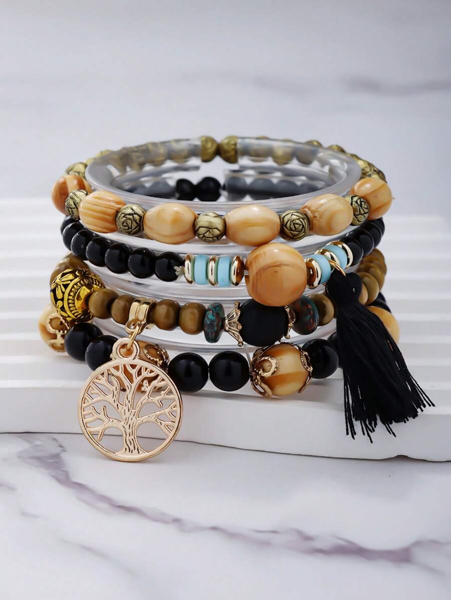 Bracelet multi-couches de style bohème avec perles, bracelet élastique pour le poignet