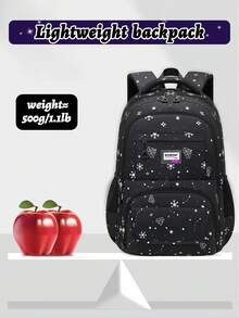 3pcs Black Snowflake Boy & Girl Backpack, Tote Bag, Pencil Case Set, Lightweight Large Capacity Polyester Student School Bag, Travel Backpack, Ideal Birthday Gift, Back To School Essential