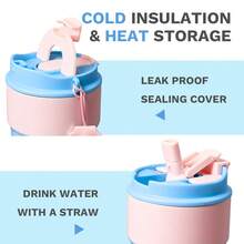 Miniso Stitch Food Party Series Insulated Cup Large Capacity Stainless Steel Straw Cup Water Bottle Large Capacity Cartoon Cute Stitch Portable Travel Coffee Mug Tumbler Gifts 500ml/17oz - Baby Blue - View 11