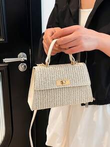 Simple Leisure Shoulder Bag Fashion Bag Female Simple Fresh Weaving Small Square Bag - Beige - View 4