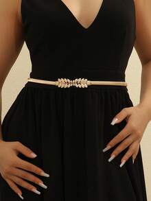 1 件女士金箔弹性腰带，商务休闲风格，百搭常规佩戴金属腰带，Y2K 时尚 - 金色 - 查看 1