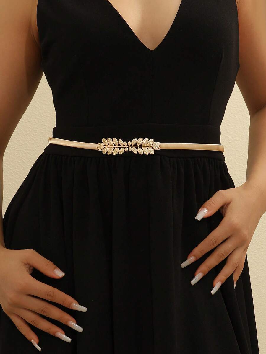 1 件女士金箔弹性腰带，商务休闲风格，百搭常规佩戴金属腰带，Y2K 时尚 - 金色 - 查看 1