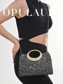 OpulAura 女士时尚闪亮水晶水钻晚宴手拿包，奢华闪亮钻石正式礼服钱包，圣诞绿手提包，优雅手拿包，适合晚宴、派对、生日、婚礼、礼物 - 黑色 - 查看 8