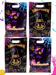 10/20/50pcs Fluorescent Halloween Gift Bags With Handle - Glow-In-The-Dark Cat & Pumpkin Pattern Party Favors For Happy Halloween Decorations 2025, Edgy Gothic Decor & Bulk Trick Or Treat Packaging