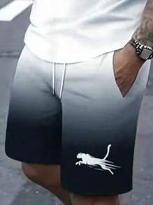 Ensemble 2 pièces : T-shirt décontracté à col rond à manches courtes avec imprimé dégradé et short à cordon de serrage à la taille pour homme, tenue d'été