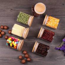 1 pieza/1 set 12 frascos de almacenamiento de alimentos de vidrio con tapa de bambú hermética, recipiente transparente portátil para té, granos de café, azúcar, dulces, galletas, especias, utensilios de cocina