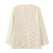 MUMRAP Thời trang nữ cổ điển trang trí đinh tán Áo khoác vest cổ chữ V dáng rộng tay dài giản dị - Màu be - Xem 3