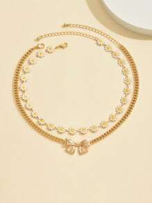 2 Stücke/Set Sommer Gänseblümchen Metall Schleifen Choker Halskette, Blumen Tropfen Öl Schmetterling Design Schmuck, geeignet für den täglichen Gebrauch