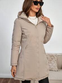 Risissida Women's Mid-Length Hooded Jacket, Double-Sided Design, Suitable For Daily Wear And Commuting, Comfortable For Autumn/Winter, With Pockets - Khaki - View 10