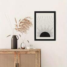 Set Of 2 Minimalist Sun Art Prints - Black & White Abstract Sunburst Designs - Frameless Modern Wall Decor For Living Room, Office - 2D Flat