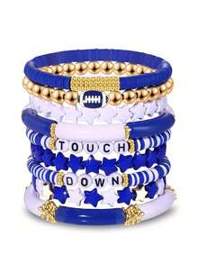 8pcs/9pcs Sports Themed Soft Pottery Beaded Bracelet Set, Accessories For Game Day And Sports Events - Game Day - View 6