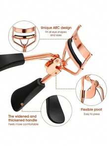 卷曲玫瑰金镀睫毛夹、睫毛刷、睫毛梳、化妆必备品、造型工具、眼部工具、便携式眼部工具，适合圣诞节、新年、毕业礼物 - 彩色 - 查看 2