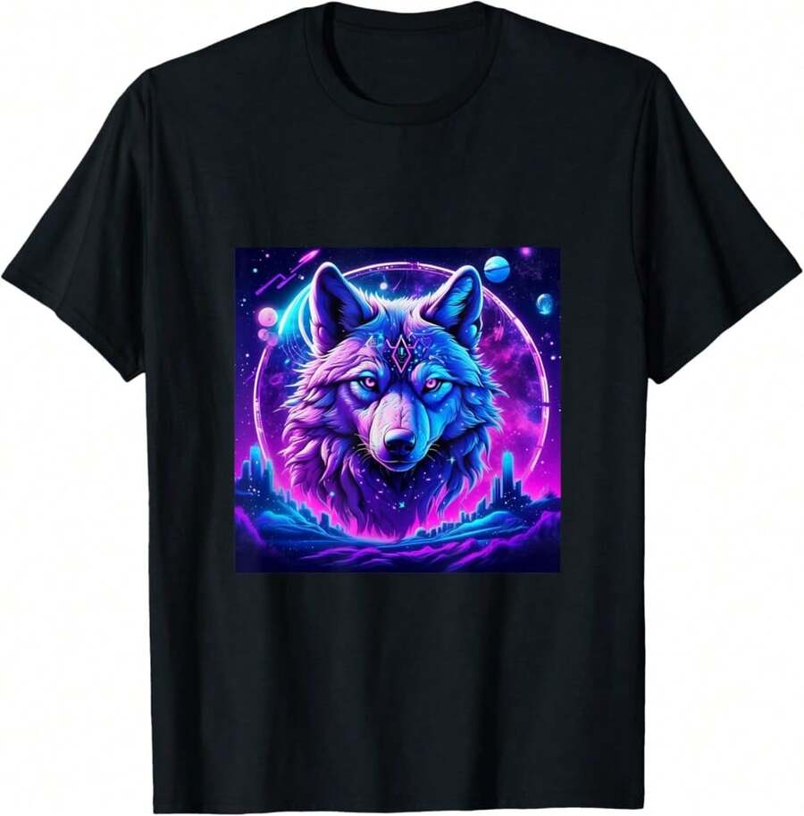 Galaxy Wolf Graphic: Mystical Cosmic Art & Starry Design T-Shirt Gift For Student Gift For Musicians - Black - View 1