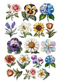 Set da 17 pezzi di adesivi vintage di cartoni animati, fiori, girasoli, rose, per fai-da-te, scrapbooking, album, junk, planner, diario, decorazioni per la scuola, articoli per il ritorno a scuola