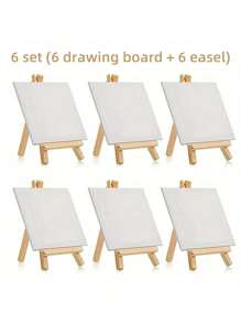 1/4/5/6PCS Mini Canvas And Easel Set Mini Canvas Panels Mini Wood Easels, Canvas Size Is 3.9" X 3.9"; Easel Size Is 3.1" X 5.9" For Kids Painting, Oil Painting And Diy Doodle,Back To School,School Supplies